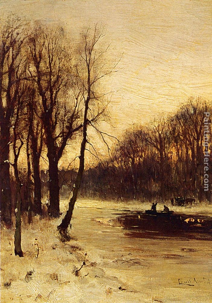 Louis Apol Figures In A Winter Landscape At Dusk